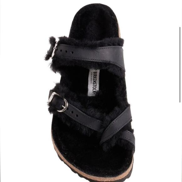 NWT Birkenstock Mayari Shearling Sandals Leather black NEW 40 Made in Germany 9 - Picture 1 of 8
